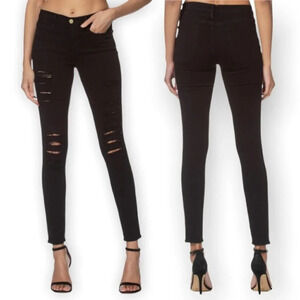 FRAME Denim Black Le Skinny de Jeanne Distressed Crop 26
